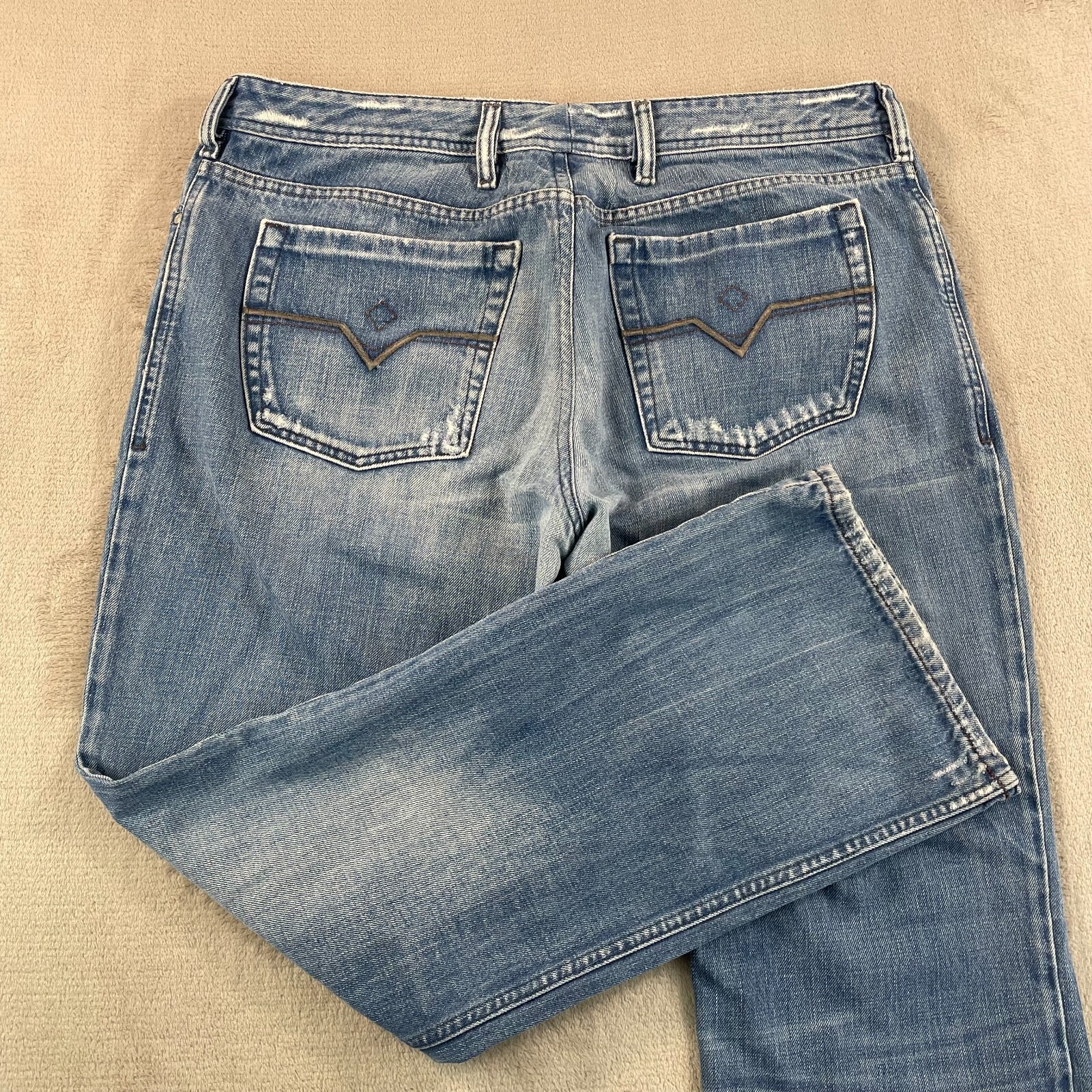 Vintage Diesel Zathan Jeans Men 38x32 (Tag 40) Light Blue Wash Distressed Italy